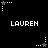 Black background with white pixelated text 'LAUREN' repeated in two , surrounded by small white and gray star-shaped icons with dotted lines
