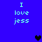 Blue background with light blue text reading "I love jess" in four corners and three black or dark purple pixelated hearts at center, top-right, and bottom-right.