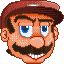 Pixelated close-up of a character's face with brown hair, blue eyes, and a mustache against gray background.