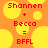 Pixelated red text on orange background with yellow circles, showing 'Shannen + Becca = BFFL' in two identical side-by-side arrangements.