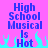 Pixelated blue text on bright pink background reads "High School Musical is Hot" with cyan flame-like shapes at the bottom.