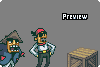 Pixel art scene with two characters and a crate, labeled 'Preview' in top-right corner.