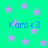 A static image with a bright green background filled with light purple stars and repeated blue text reading 'Kara<3' in four quadrants.