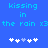 Blue background with cyan text reading 'kissing in the rain x3' and five white plus signs below, where the third sign is light gray in the first view and white in the second view.