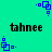Pixelated blue geometric shapes and black text 'tahnee' on a bright green background, with animated movement of the shapes.