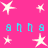 A static image with a bright pink background featuring white star shapes and blue text characters