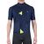 Pixelated image of a person wearing dark blue cycling jersey with two light green circular patches on chest and lower torso.