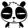Animated sequence of cartoon panda faces with varying expressions, including closed eyes, sparkles in one eye, and mouth open holding a red object.