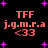 Black background with pink stars and repeated red text elements including 'TFF', 'j.g.m.r.a', and '<33' in a