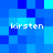 Pixelated blue background with four instances of the word 'kirsten' in white text, each positioned in a different quadrant of the