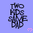 Six identical vertical text blocks reading "TWO KIDS SAME DAD" in black pixelated font on light purple background with pink heart symbols.