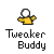 Yellow cartoon figure with white head and outstretched arms, displayed in multiple poses across a with 'Tweaker Buddy' text below each instance
