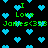 Pixelated green text "I Love James<333" repeats across a black background with scattered cyan hearts, no visible animation changes.