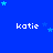 Blue background with scattered light blue stars and repeated white text 'katie' in a pattern