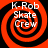 Four identical circular icons with red and black spiral patterns, each containing white text reading "K-Rob Skate Crew" in three lines.