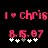 Pixelated pink text "I ♥ chris" and "8.15.07" on black background with white and gray plus signs below.