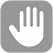 Pixelated white hand icon with five fingers on gray background, thumb extended left, fingers upright, no visible text or additional elements.