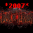 Red text and pixelated fiery effects on black background with gray rectangle in bottom right corner.