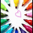 A static pixelated image shows a circular arrangement of colorful pencil tips surrounding a central pink heart shape on a white background.