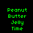Green pixelated text "Peanut Butter Jelly Time" arranged in a with white rectangular overlays on black background