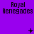 Purple background with repeated "Royal Renegades" text and changing symbols above each text block.