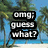Pixelated beach scene with palm trees and blue sky, featuring two text blocks: 'omg; guess what?' on left and 'YOUR HOT!' on right.