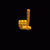 Animated sequence of golden hand gestures on black background, showing multiple hand positions including raised index finger, clenched fist, and pointing motions.