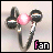 Pixelated icon of black earbuds with pink circular accents and white text reading 'fan' in the bottom right corner.