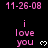 Pixelated pink text "i love you" with white heart symbols on black background, repeated in pattern with date "11-26-08" above and below text blocks