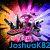 Animated icon with colorful explosion background, stylized 'J' symbol, and multiple text overlays of 'JoshuaKB2' in different colors.