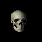 25 grayscale skull icons arranged in five and five against a black background, with the bottom-right corner showing a light gray area