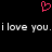 A static pixel art image with a black background, featuring a red heart symbol above repeated text.