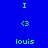 Blue background with green text and cyan rectangles; three of 'I', '<3', 'louis' arranged in a pattern