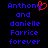 Pixelated text reads 'Anthony and danielle Farrice forever' with a red heart symbol replacing the letter O in Anthony, displayed on black background.