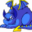 A 48x48 pixel animated buddy icon featuring a blue cartoon dragon with yellow accents on the left and green text "Original Icons .com" on a dark green background to the right, displayed as a contact sheet of two frames.