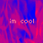 Pixelated text 'im cool' appears in three positions over a red and blue abstract background with one gray