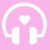 A static icon features white headphones with a heart symbol on a pink background, rendered in pixelated style.