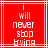 Red background with white lines and pixelated text reading 'I will never stop trying' in a static display
