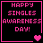 Four identical black square with pink pixelated text 'HAPPY SINGLES AWARENESS DAY!' and varying heart symbols at bottom right corners