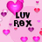 Pixelated pink background with floating hearts and black text reading LUV RBX.