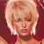 Pixelated close-up of a person with short blonde hair and closed eyes against a dark red background.