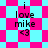 Pixelated text 'i love mike <3' on a shifting pink and cyan checkered background with diamond-shaped