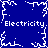 Blue background with white pixelated lightning bolts and repeated 'Electricity' text in pixelated font.