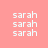 six 'sarah' text icons on a pink background, with alternating red and white backgrounds for each