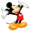 Pixelated Mickey Mouse figure in red shorts and yellow shoes, standing on a gray background with white sparkles around him.