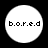 Four identical white circular icons with black text 'b.o.r.e.d' arranged in a on a black background