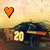 Pixelated orange heart icon above a landscape with '20' text, transitioning from left to center position.