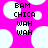 Pixelated text 'BAM CHICA WAH WAH' on bright pink background with white cloud shapes, static image.