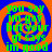 Green text on blue and orange spiral background reads "you say im gay but your gf says im good" in four identical