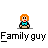 Pixel art character with orange hair and teal shirt in multiple poses, including full-body seated view with speech bubble reading PETER above.